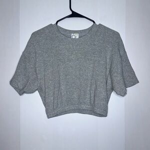 Offline by Aerie grey waffle knit cinch waist crop short sleeve top size XS